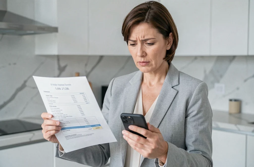 Femme consultant un avis d'amende DGT espagnole sur smartphone pour effectuer un paiement en ligne